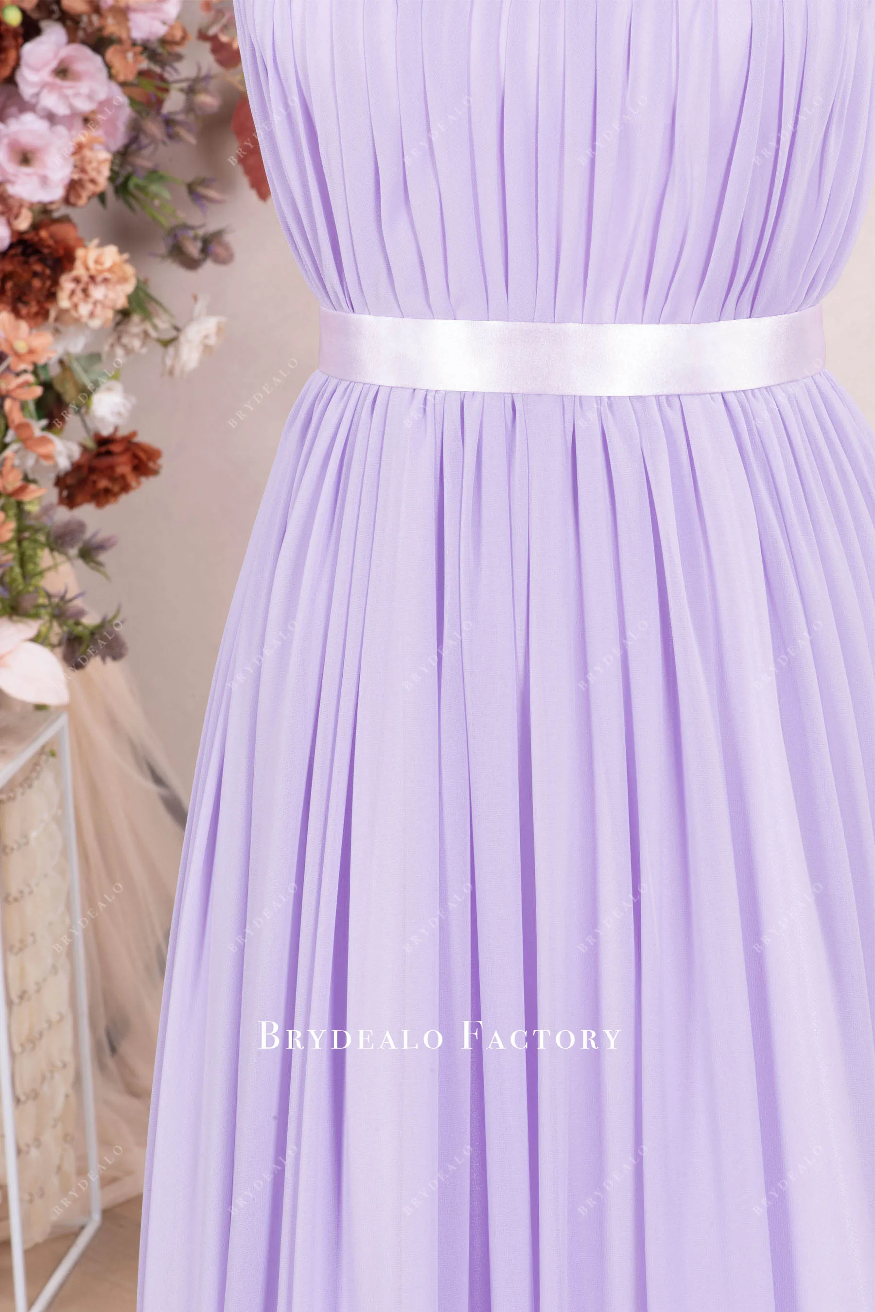 Lilac Cap Sleeve Pleated Chiffon Floor Length Formal Dress