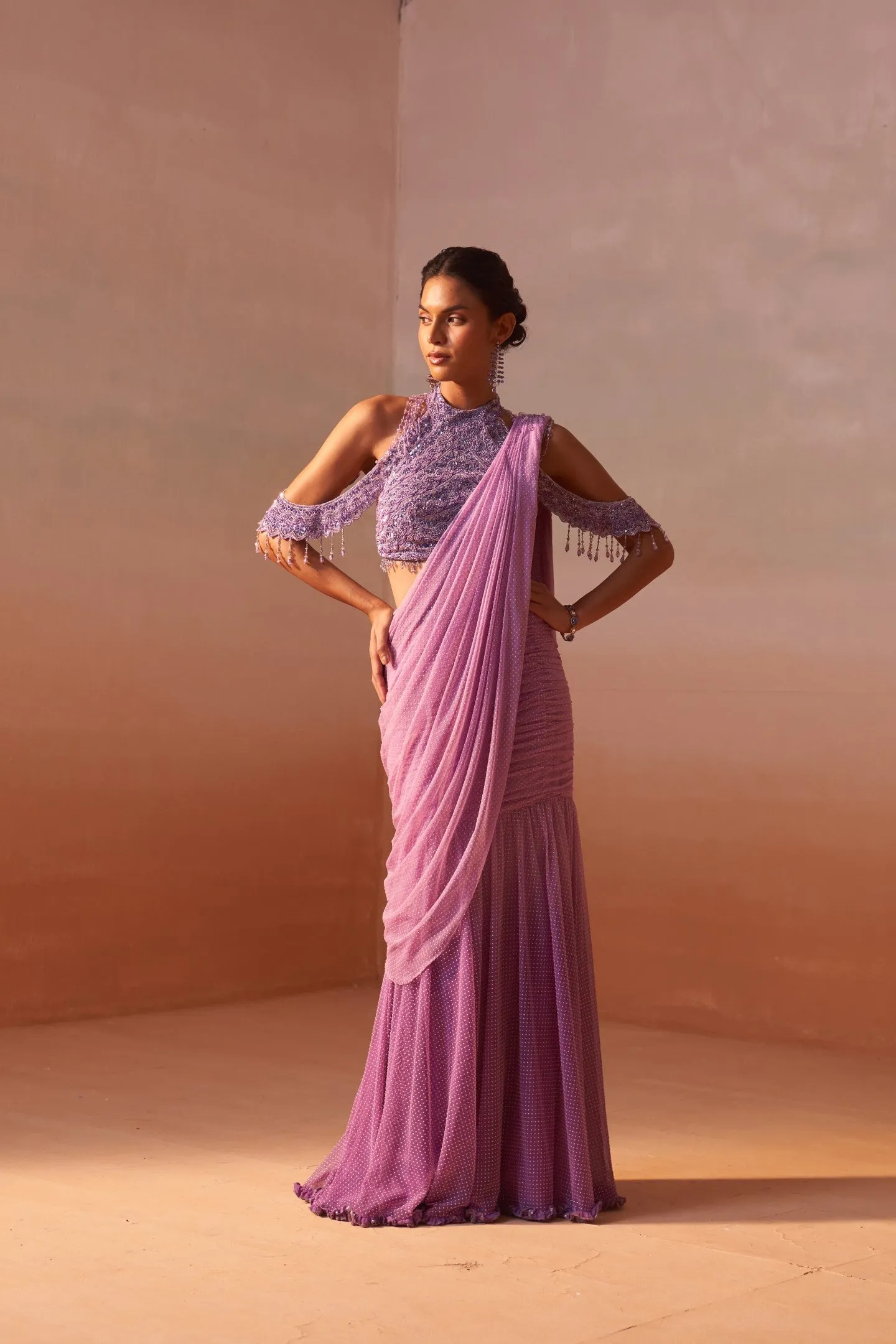 LILAC FISHTAIL DRAPED SAREE