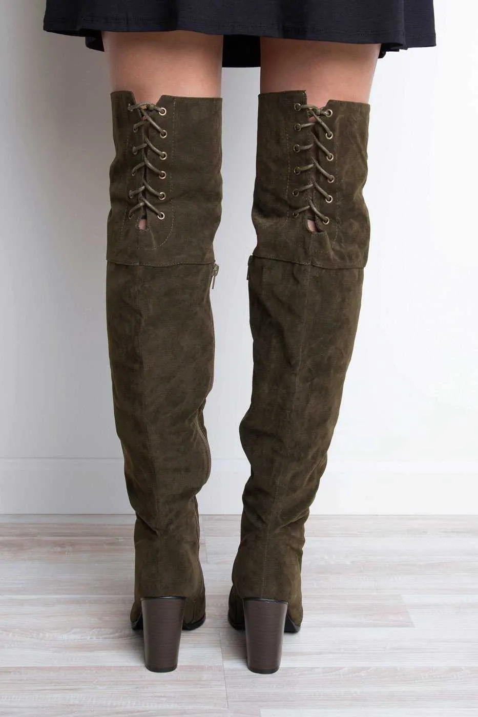 Locklyn Suede Knee High Boots - Olive