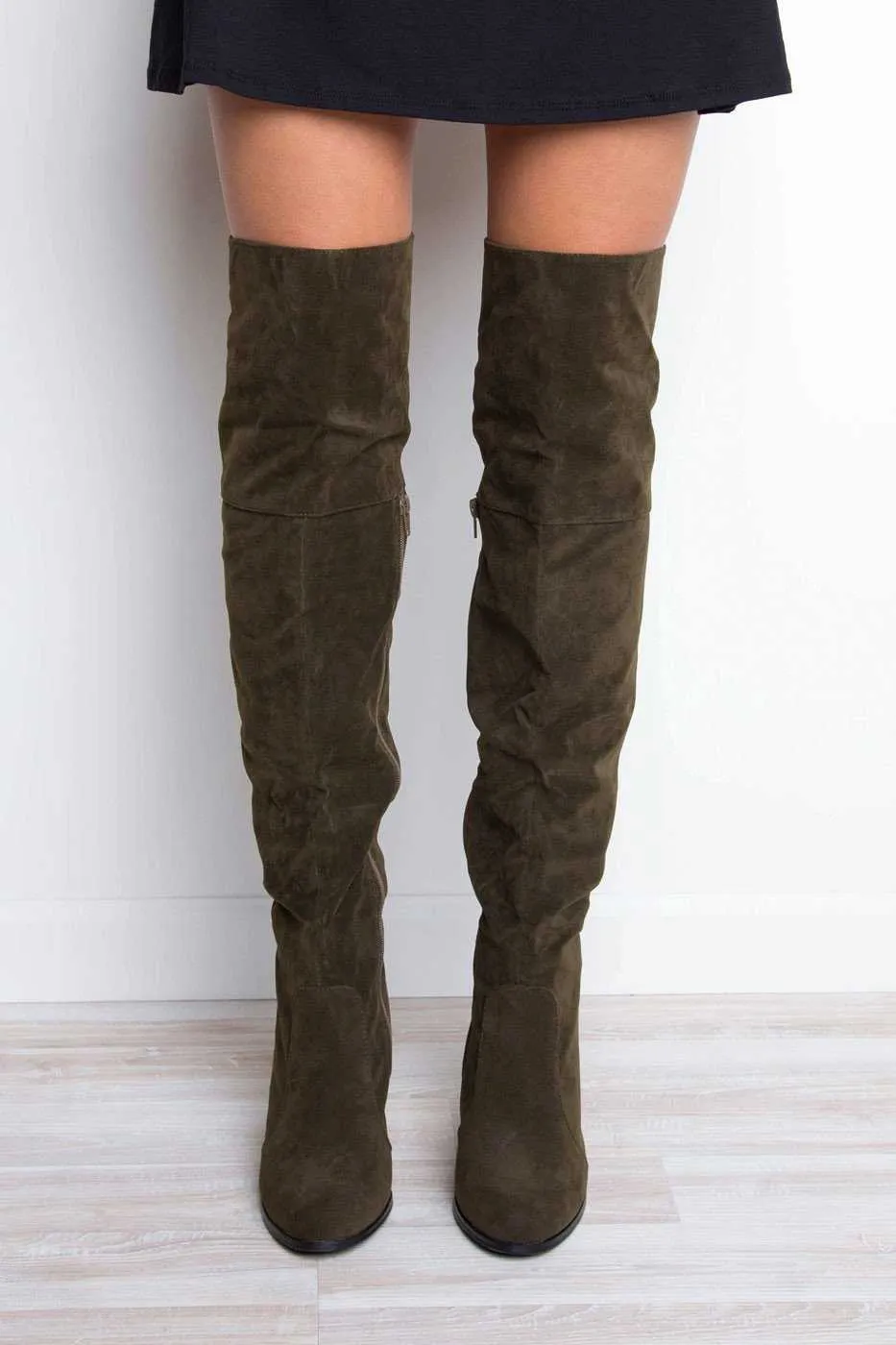 Locklyn Suede Knee High Boots - Olive