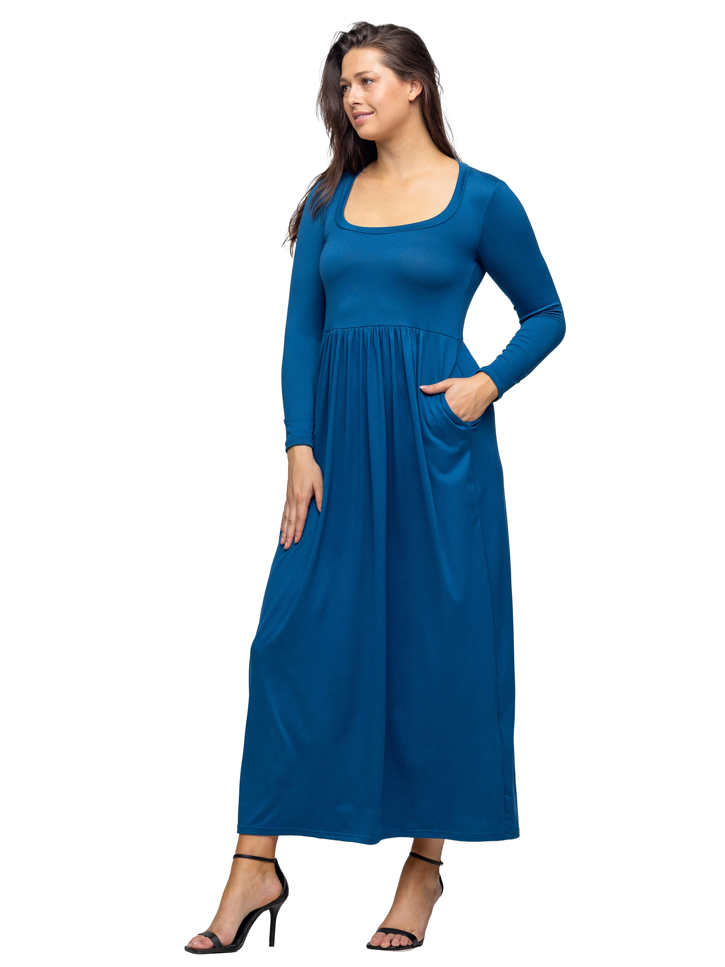 Long Sleeve Empire Waist Pocket Maxi Dress