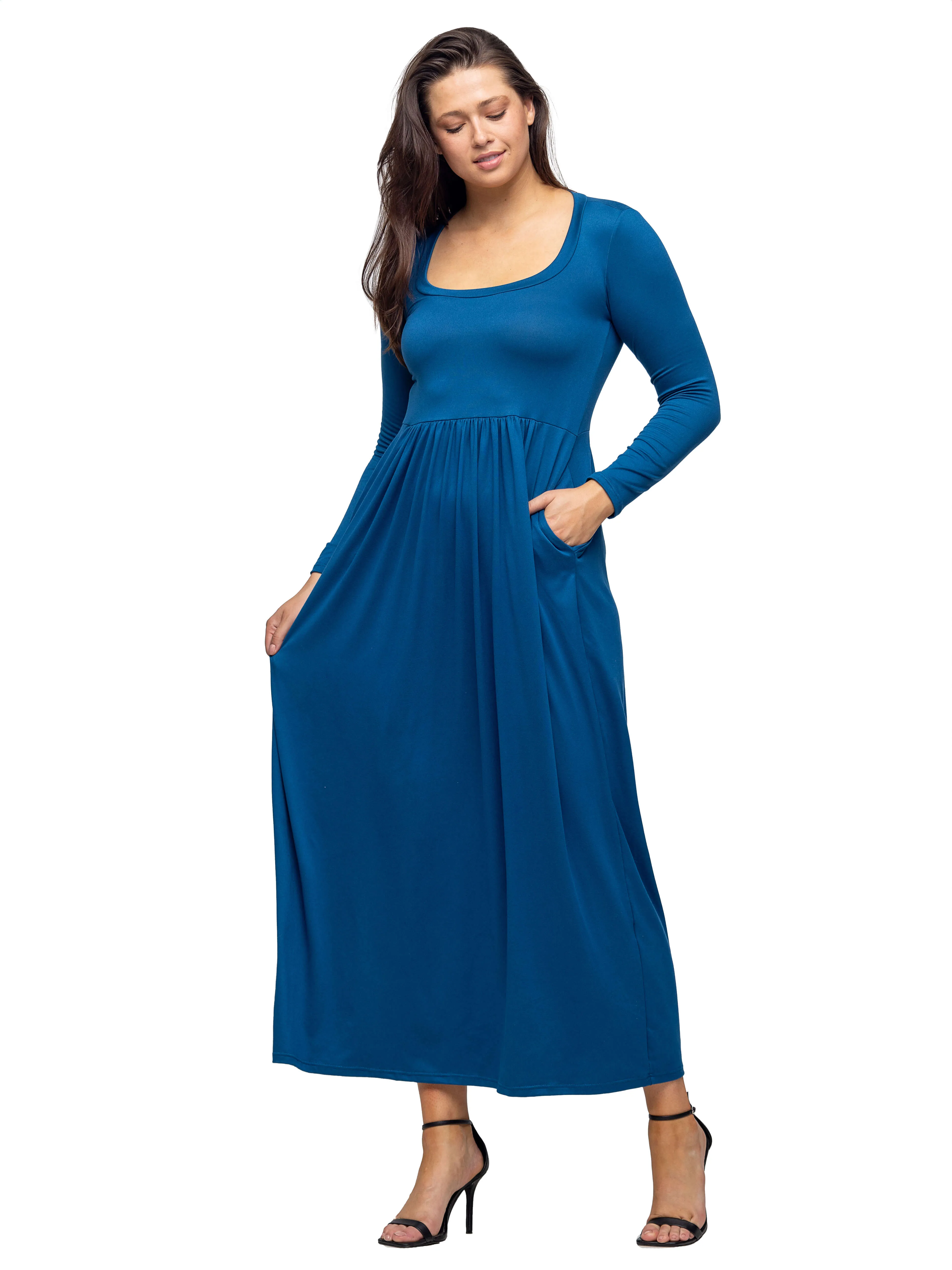 Long Sleeve Empire Waist Pocket Maxi Dress