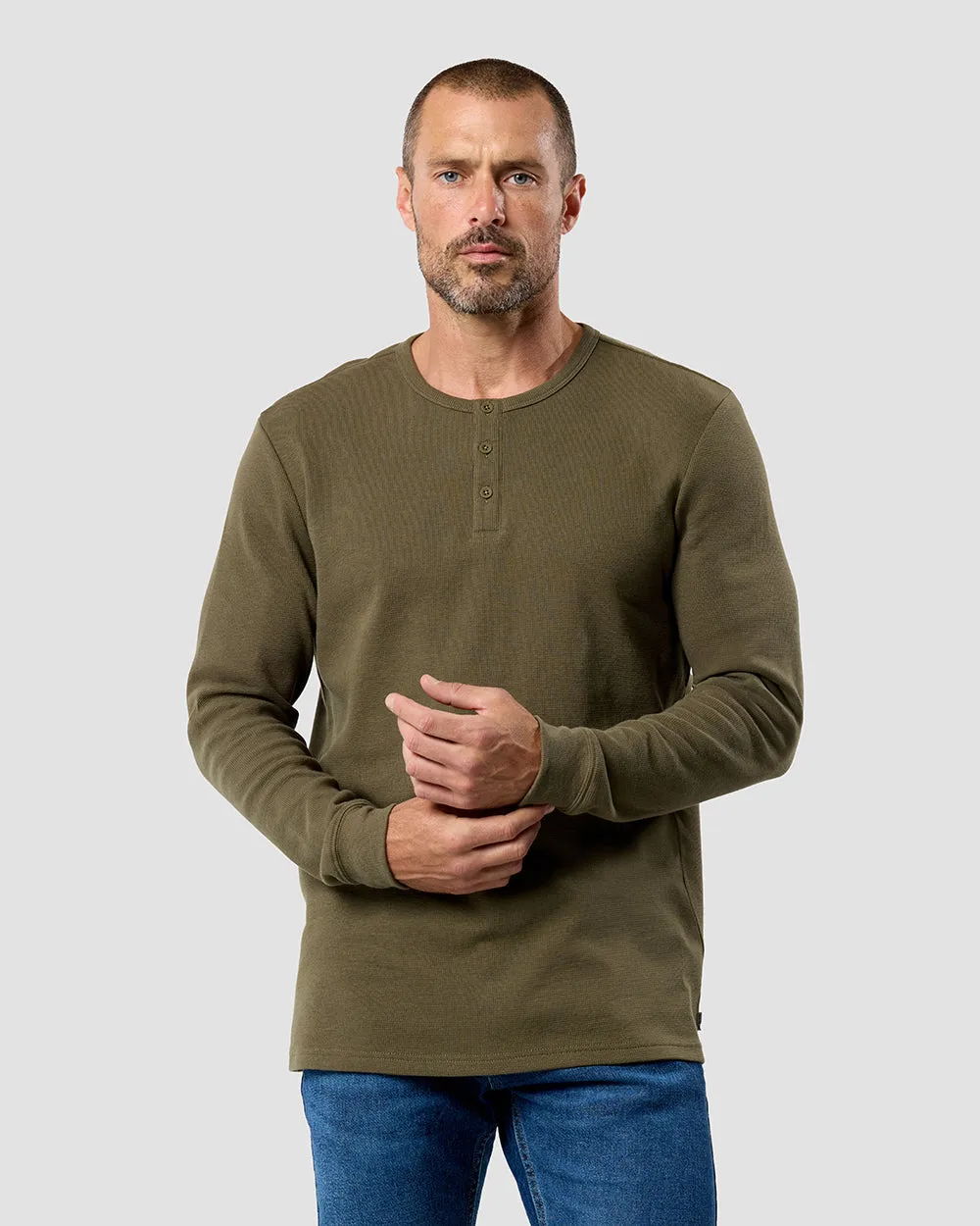 Long Sleeve Waffle Knit Henley