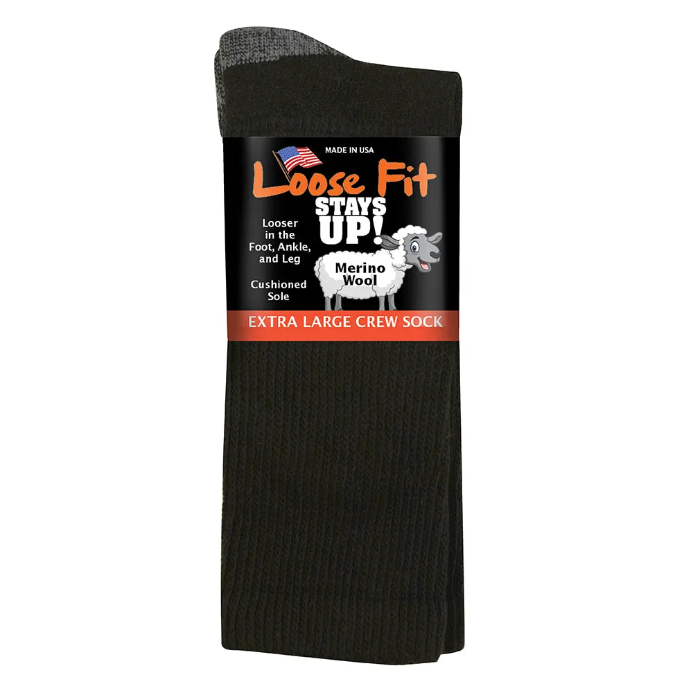 Loose Fit Stays Up Solid Merino Wool Socks