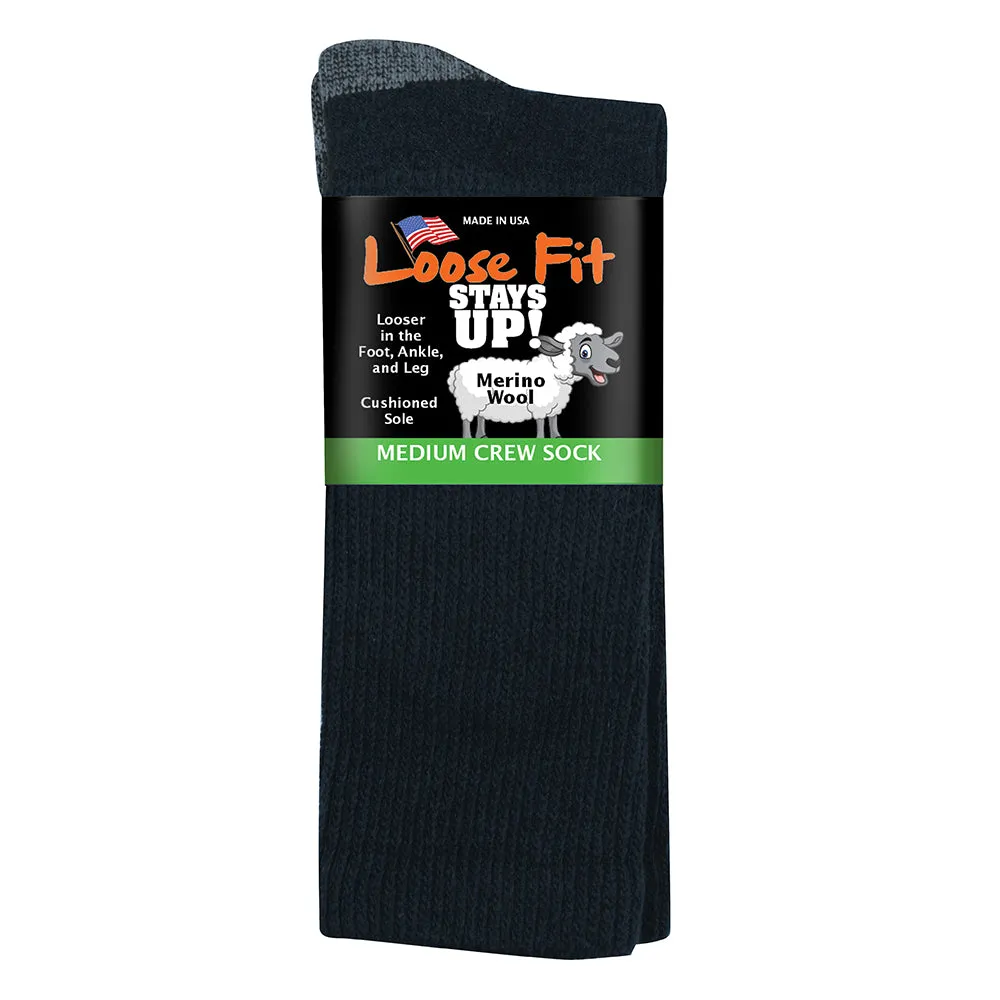 Loose Fit Stays Up Solid Merino Wool Socks