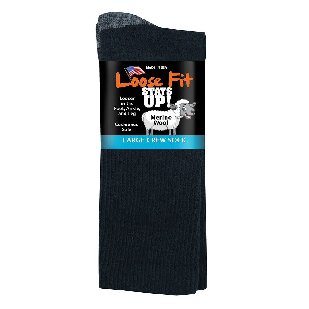 Loose Fit Stays Up Solid Merino Wool Socks