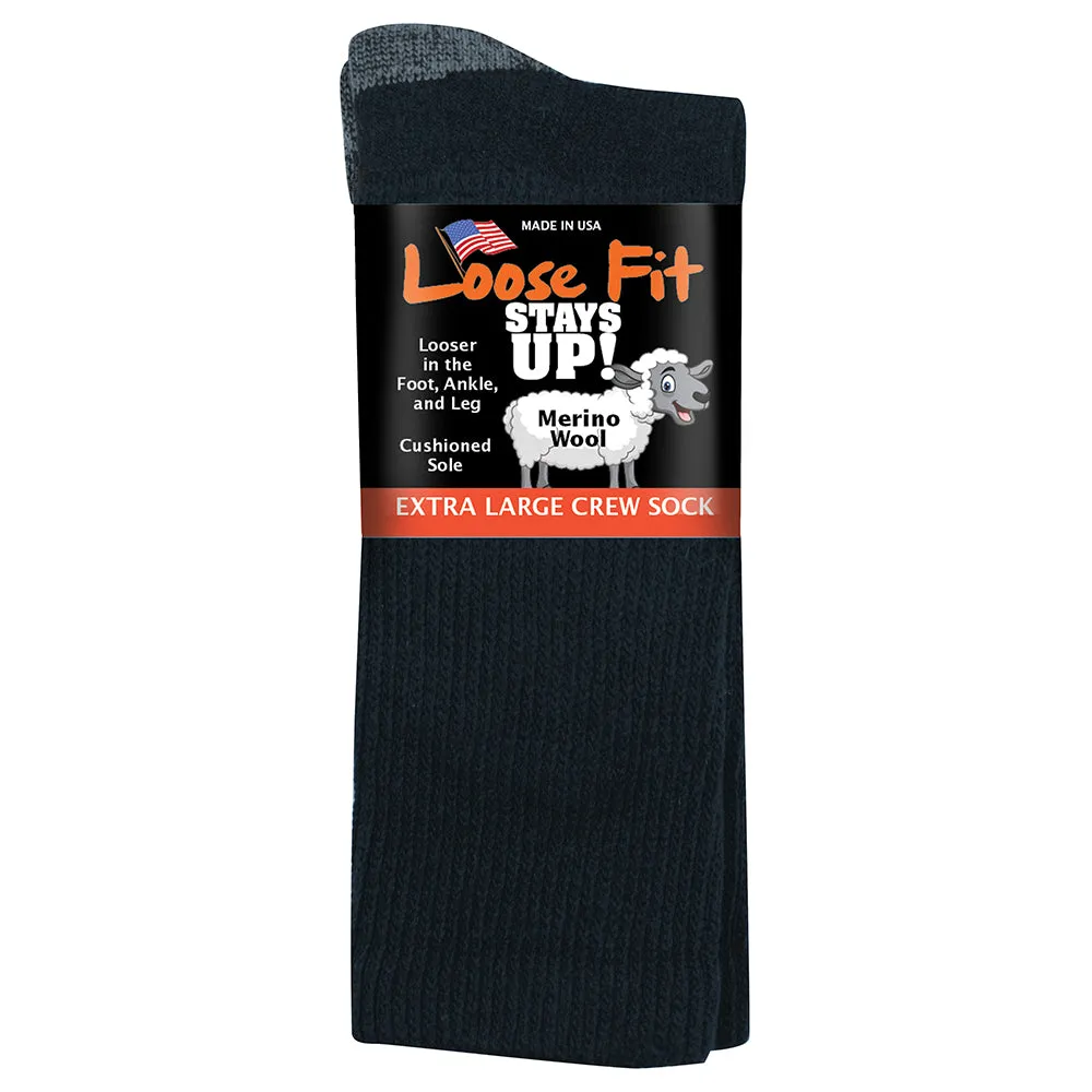 Loose Fit Stays Up Solid Merino Wool Socks