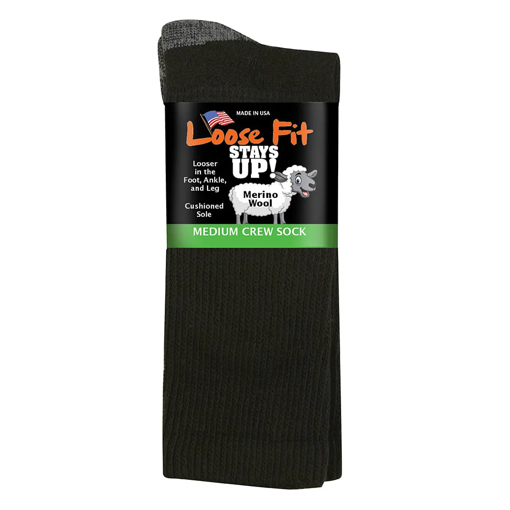 Loose Fit Stays Up Solid Merino Wool Socks