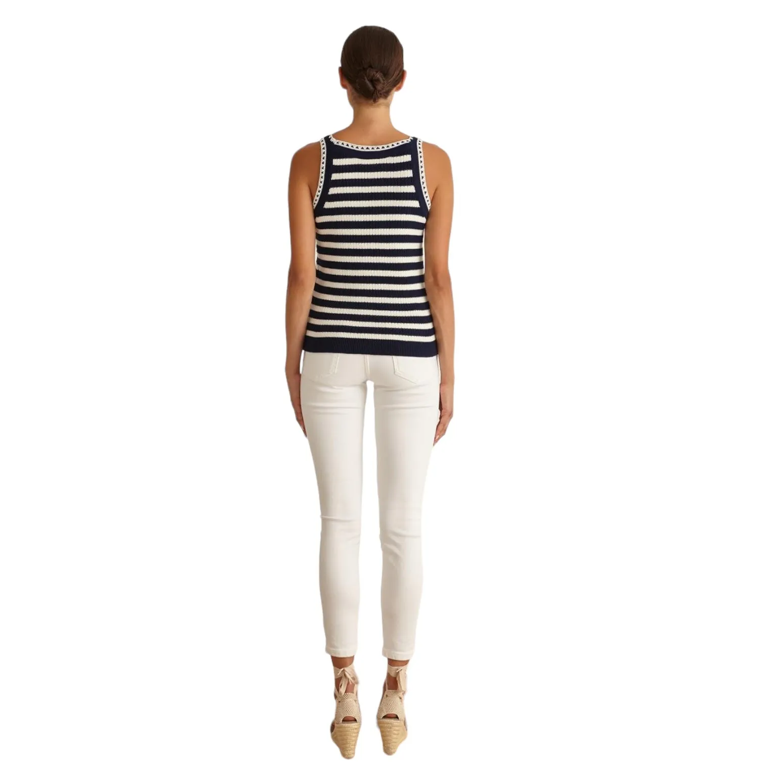 Marina V Striped Knit Tank Top Navy