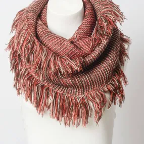 Marled Knit Tassel Infinity Scarf-Rust