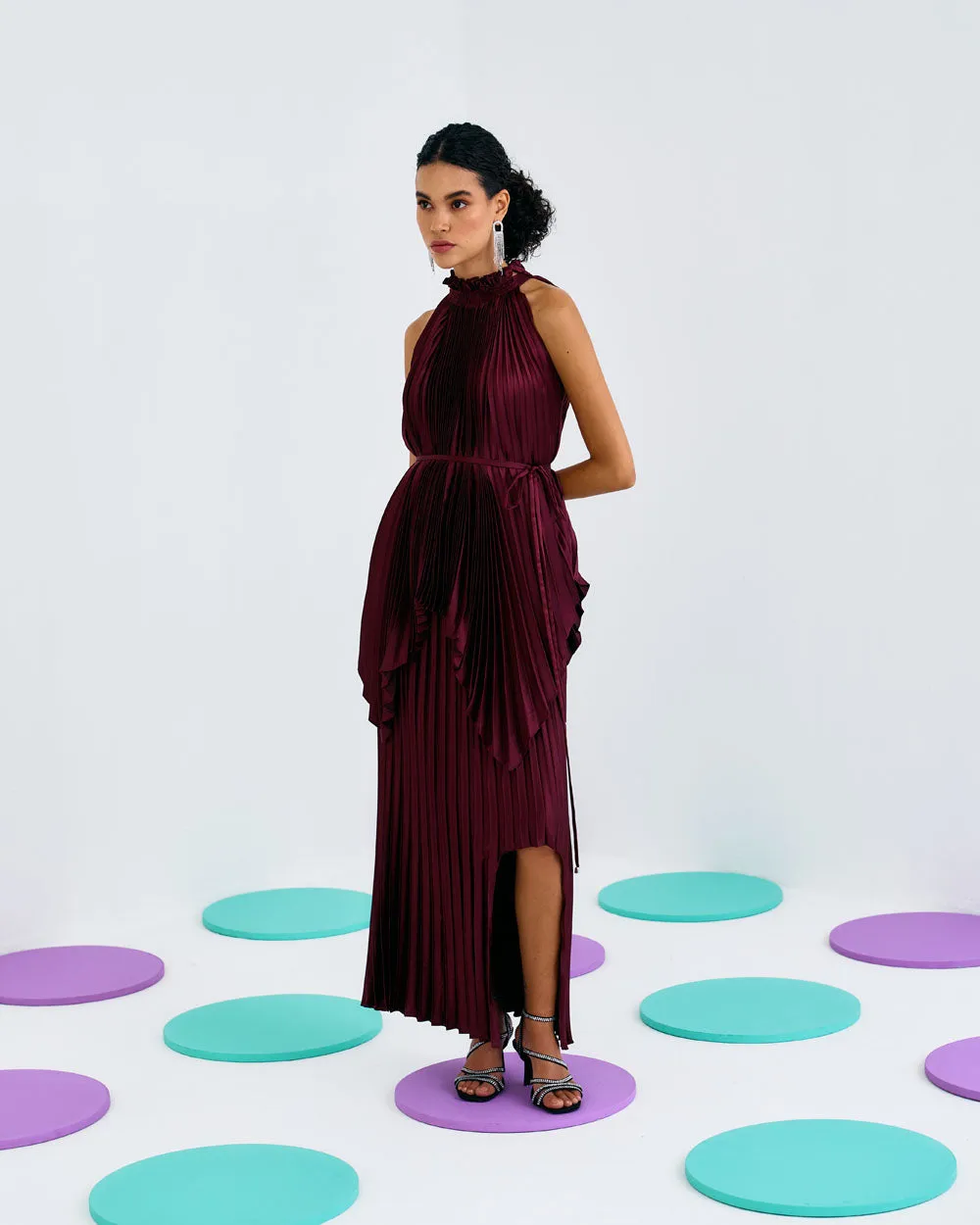 Maroon Pleated Mermaid Skirt