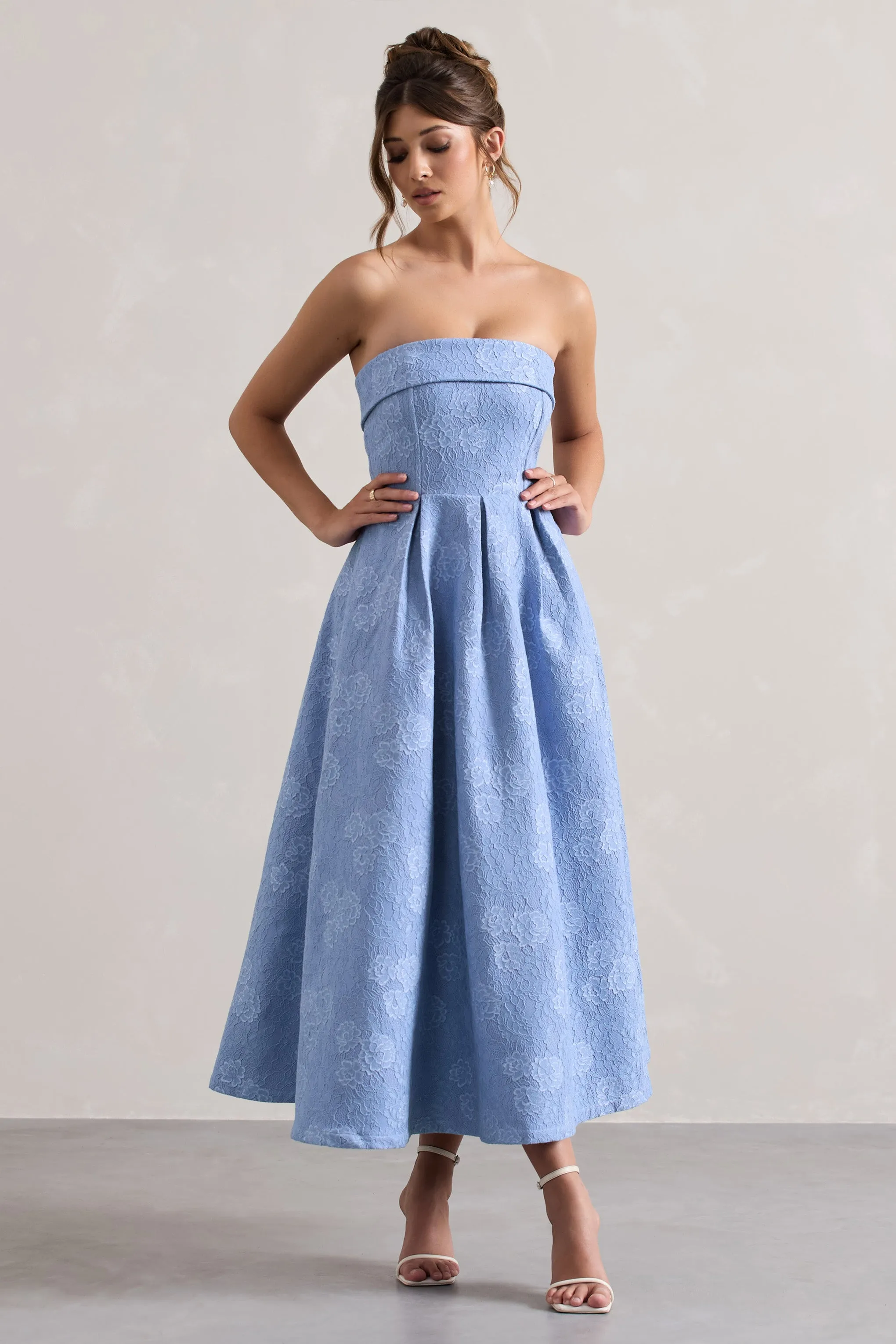 Matisse | Blue Lace Strapless Midi Dress