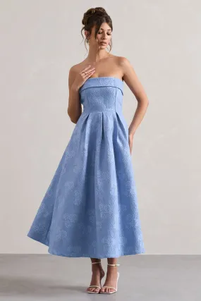 Matisse | Blue Lace Strapless Midi Dress