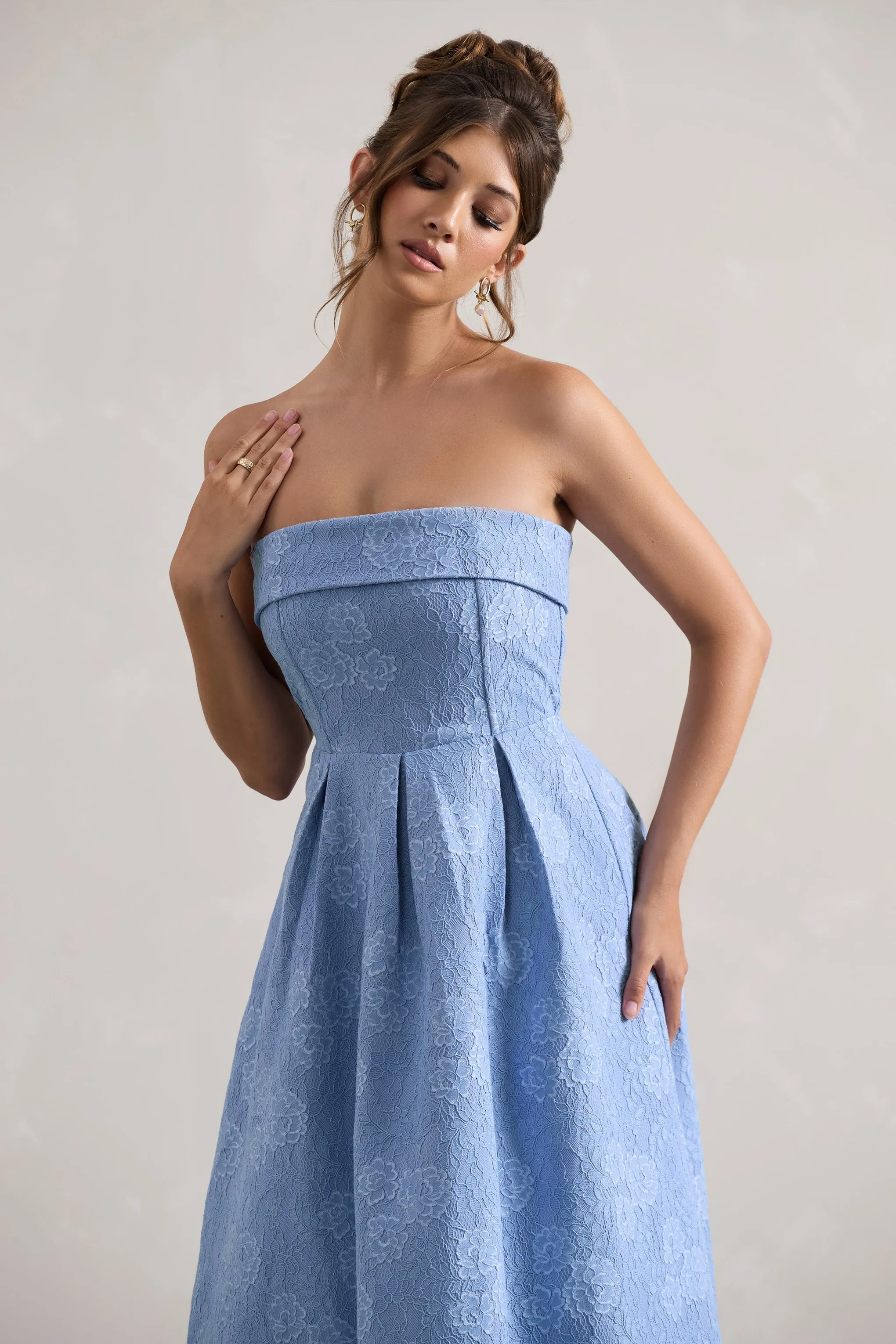 Matisse | Blue Lace Strapless Midi Dress