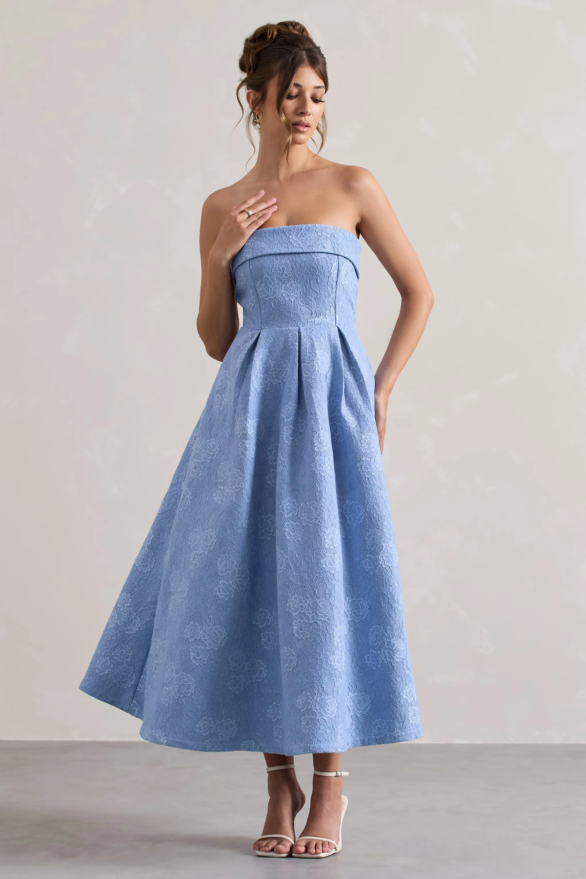 Matisse | Blue Lace Strapless Midi Dress