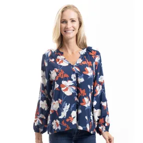 Meadow Bloom Navy Floral Peasant Blouse