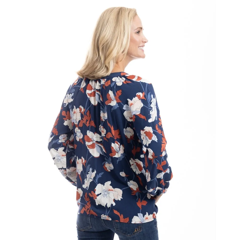 Meadow Bloom Navy Floral Peasant Blouse