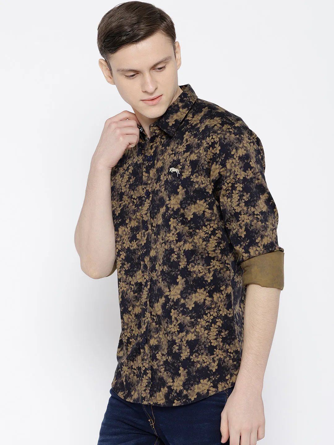 Men Beige Slim Fit Printed Casual Shirt