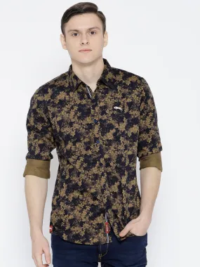 Men Beige Slim Fit Printed Casual Shirt