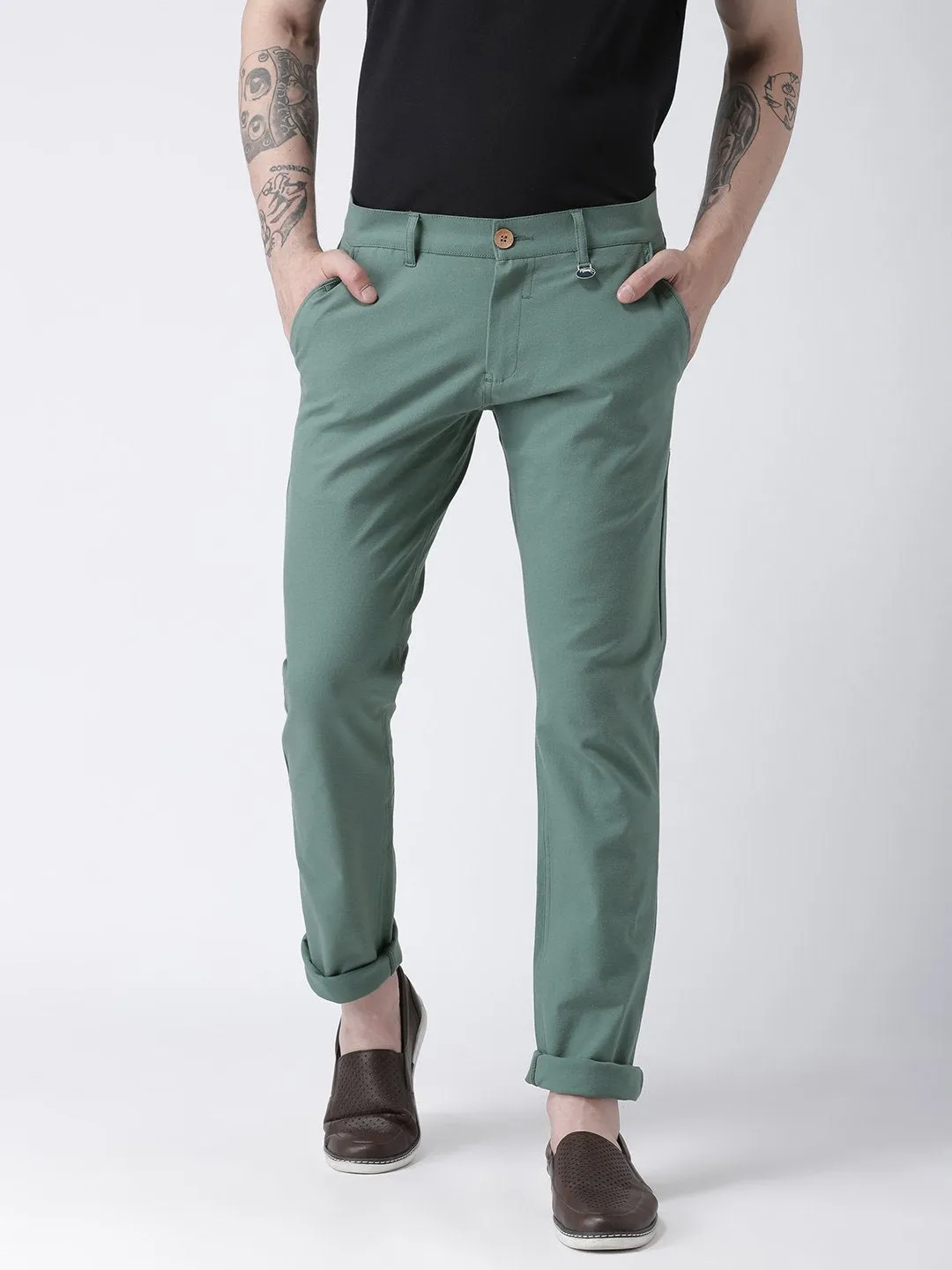 Men Grey Slim Fit Solid Chinos