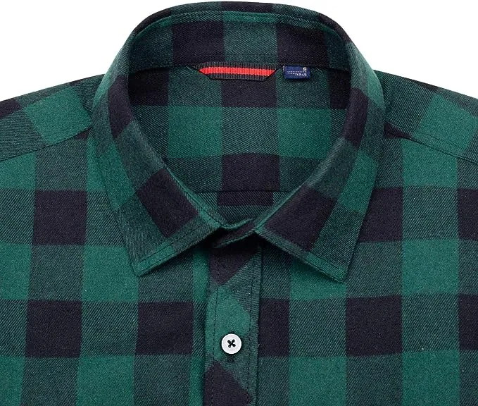 Men's Button Down Regular Fit Long Sleeve Plaid Flannel Casual Shirts Black/Green