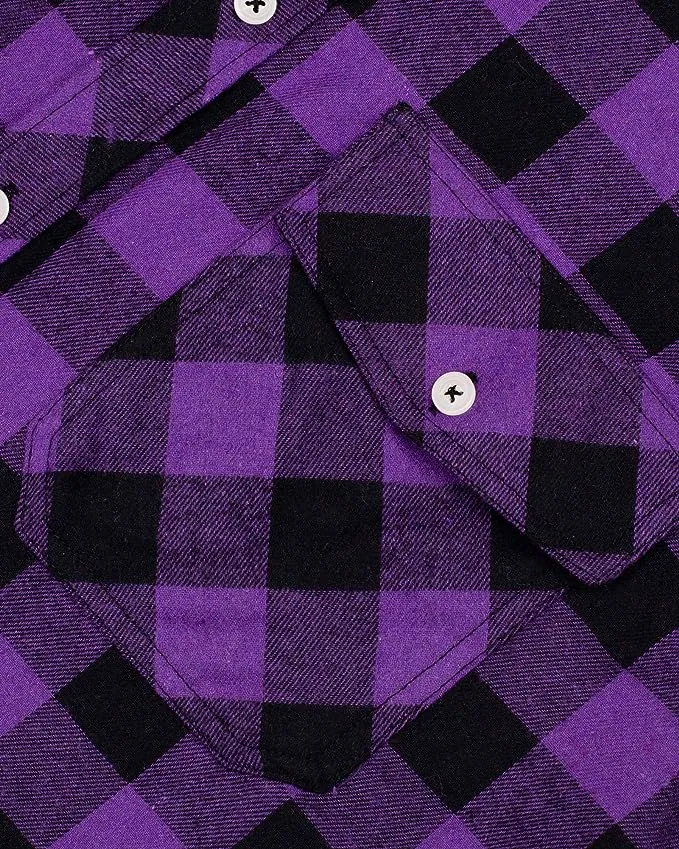 Men's Button Down Regular Fit Long Sleeve Plaid Flannel Casual Shirts Black/Purple