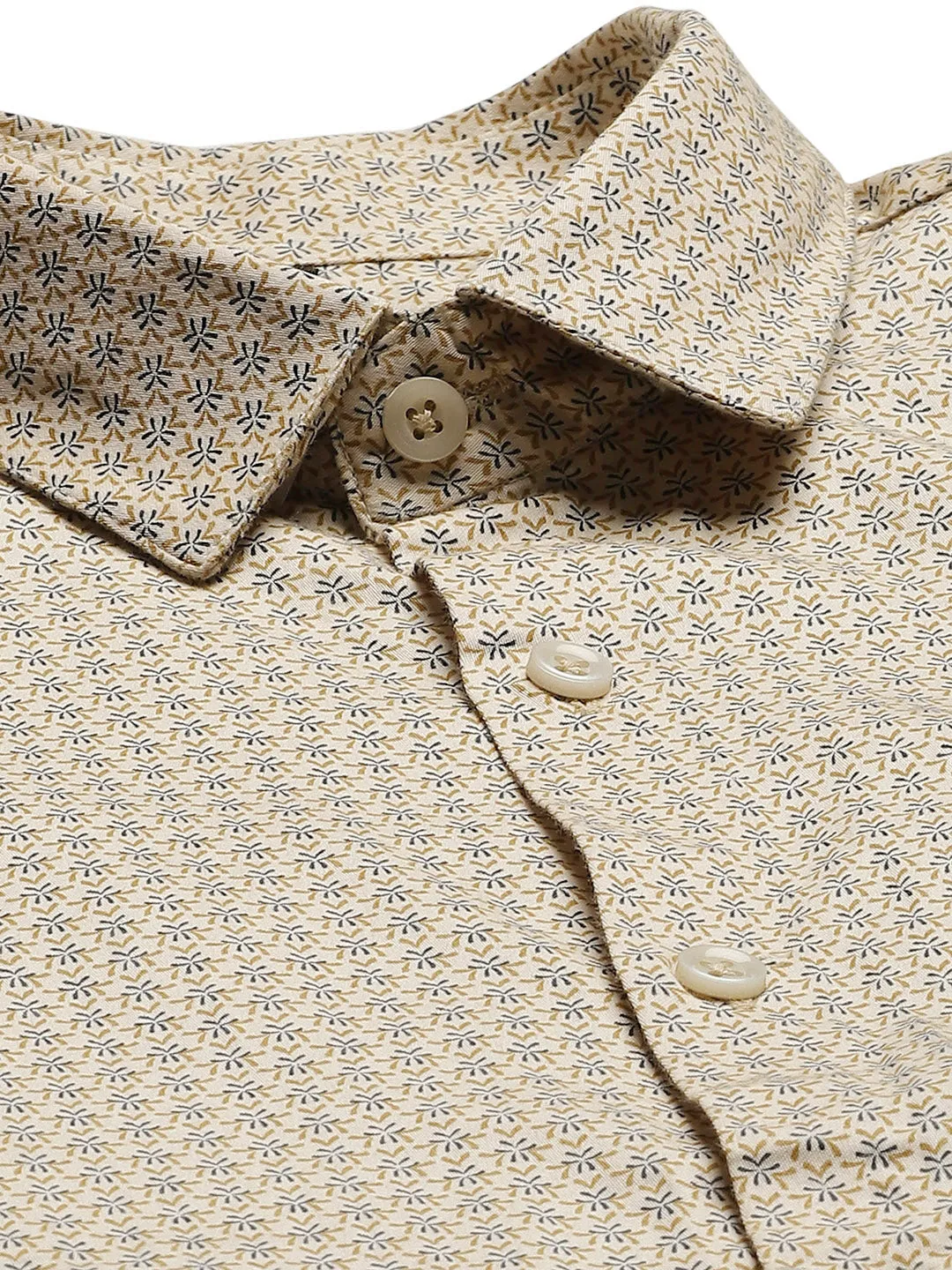 Mens Cotton Beige & Blue Printed Formal Shirt - Sojanya