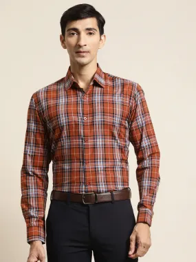 Men's Cotton Rust & Blue Check Formal Shirt - Sojanya