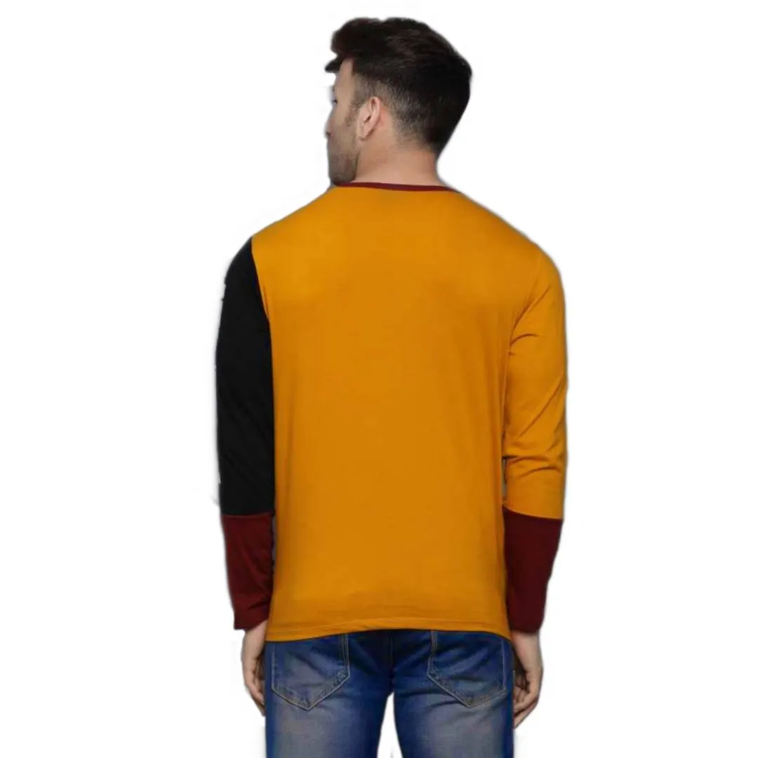 Men's Multicoloured Cotton Blend Colourblocked Round Neck Tees