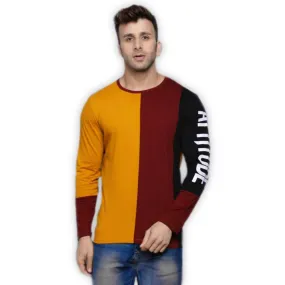 Men's Multicoloured Cotton Blend Colourblocked Round Neck Tees