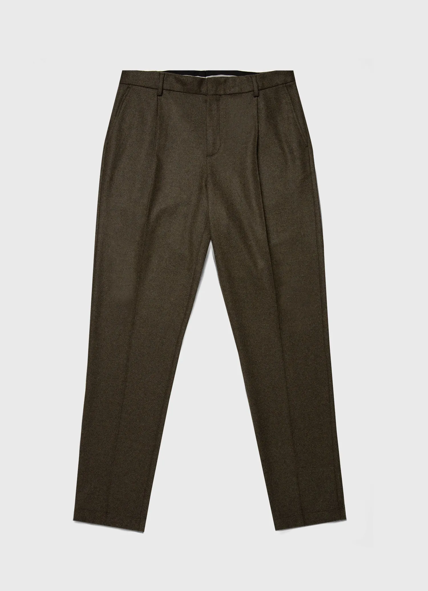 Men's Pleated Boiled Wool Trouser in Dark Khaki