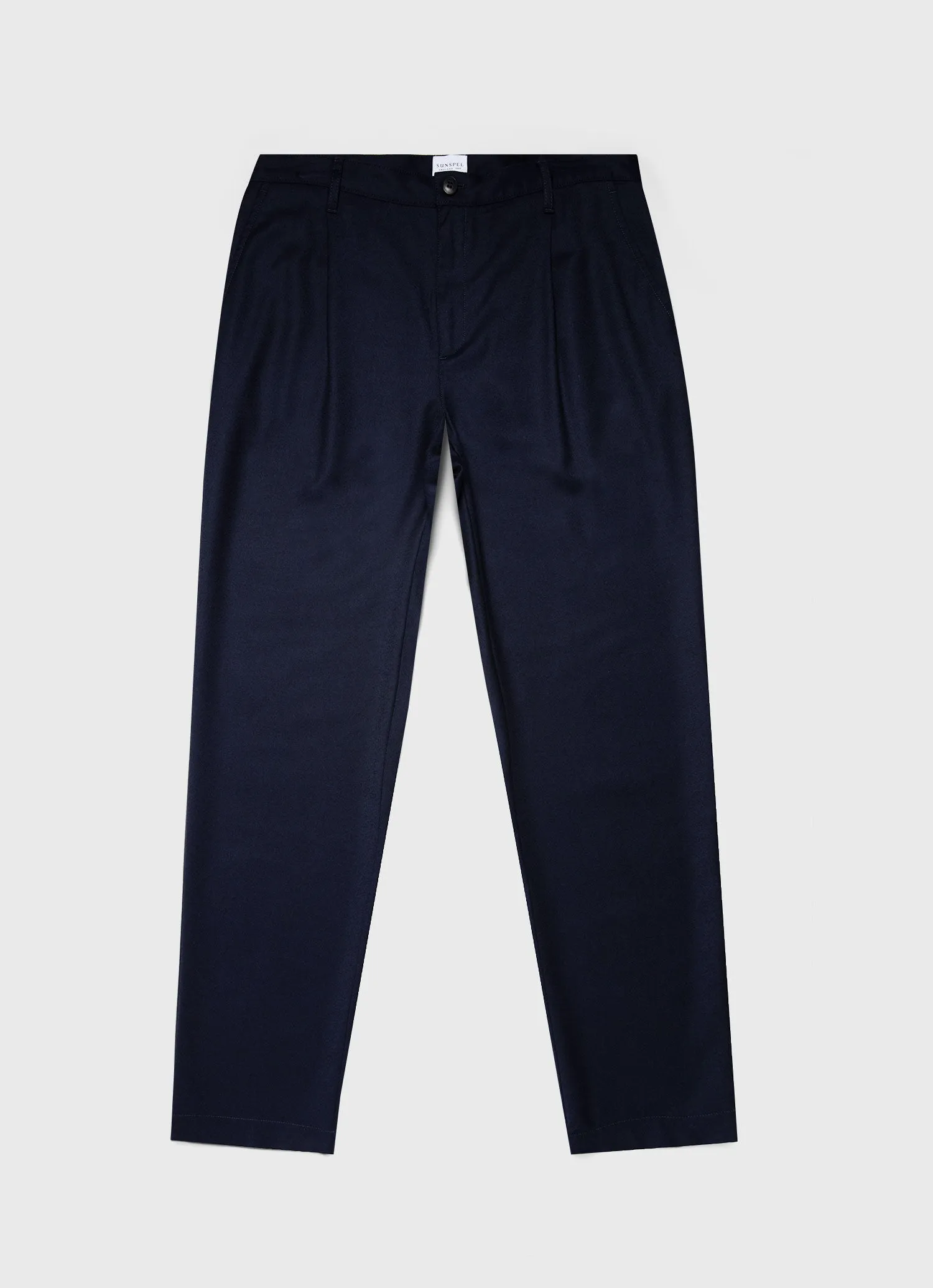 Men's Pleated Wool Flannel Trouser in Navy Melange