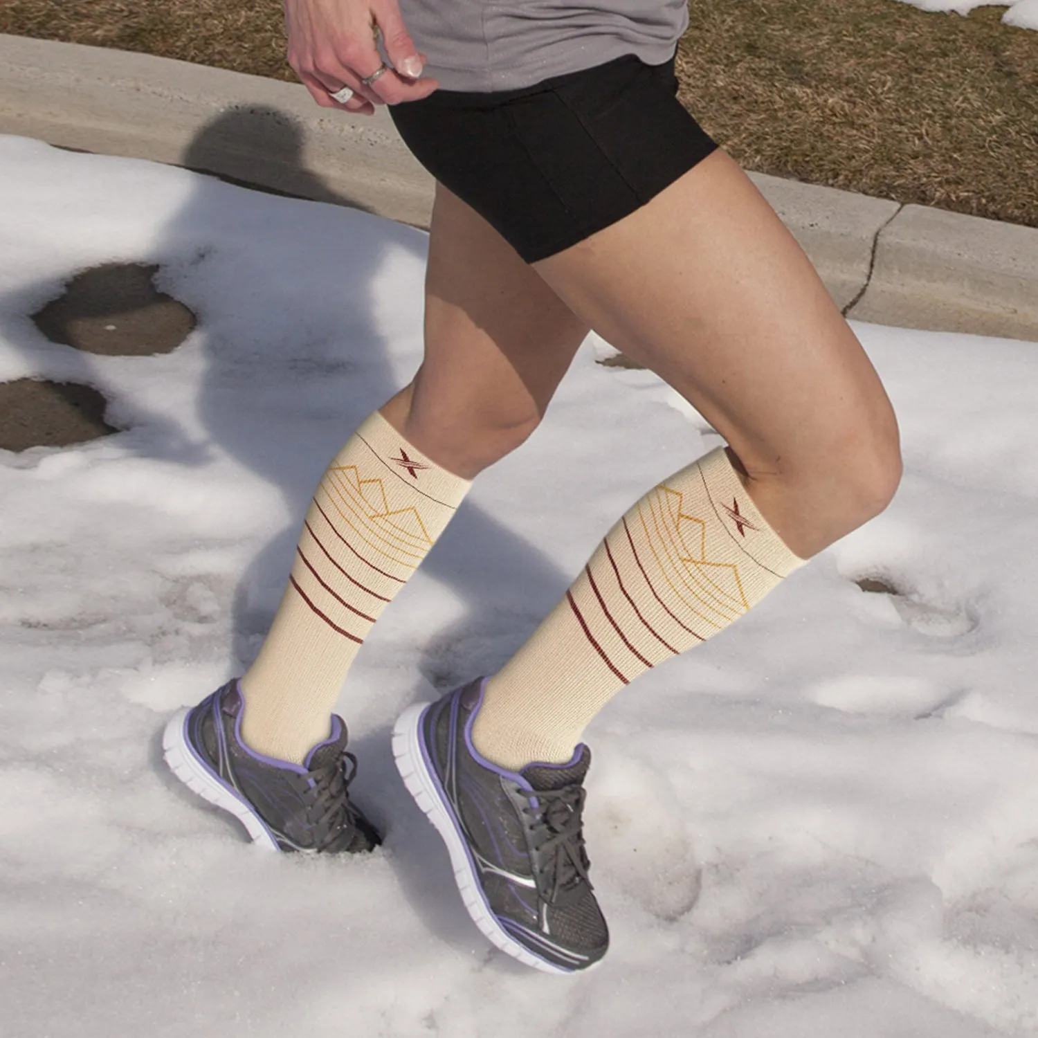 Merino Wool Mountain Scene Compression Socks