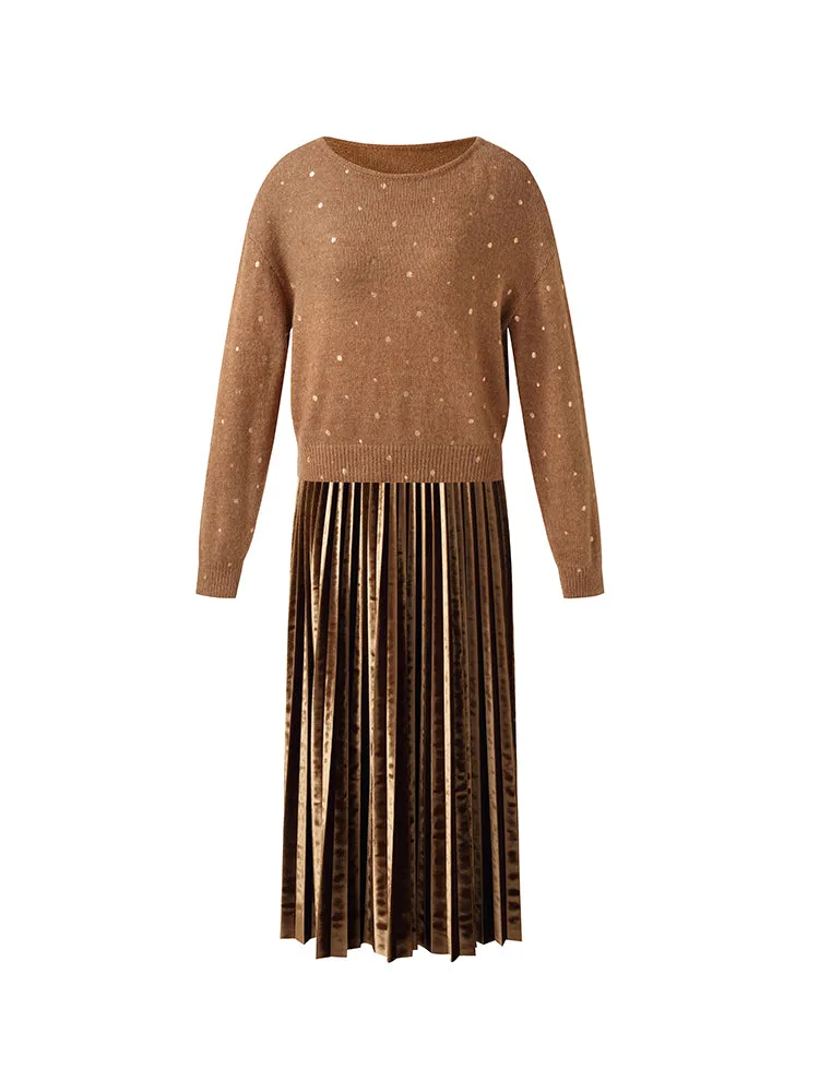 Mohair Blend Knit Top And Pleated Skirt Two-Piece Set