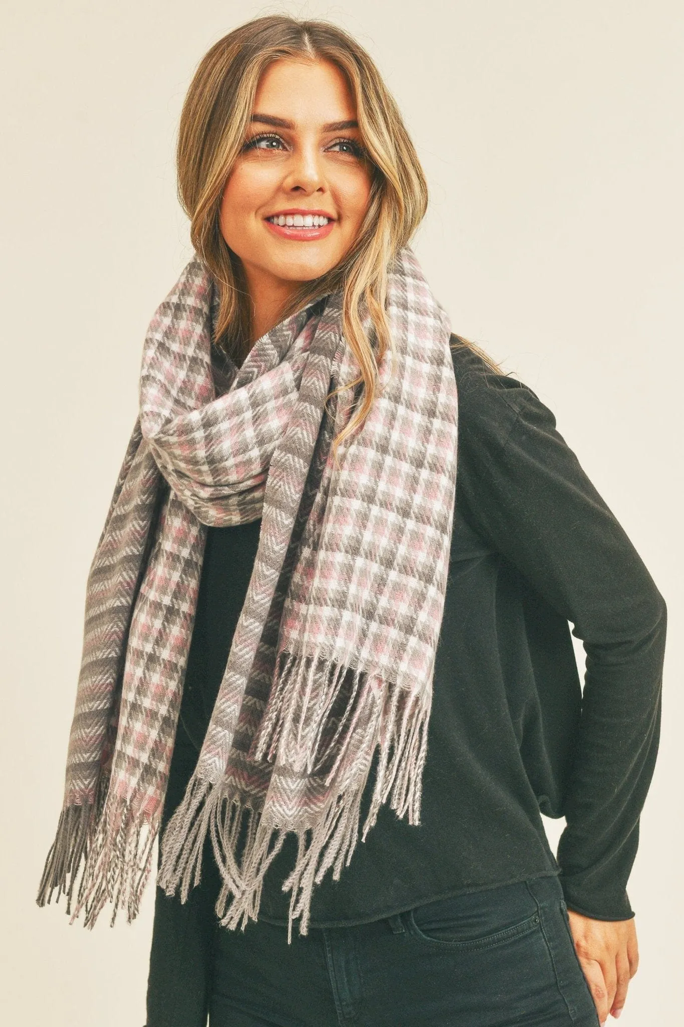 MS0266 Rachel Houndstooth Chevron Print Scarf