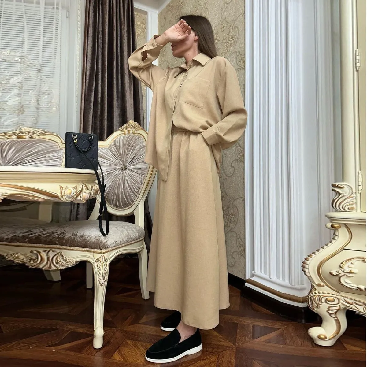 MS035 Long-Sleeved Shirt and Skirt Casual Suit