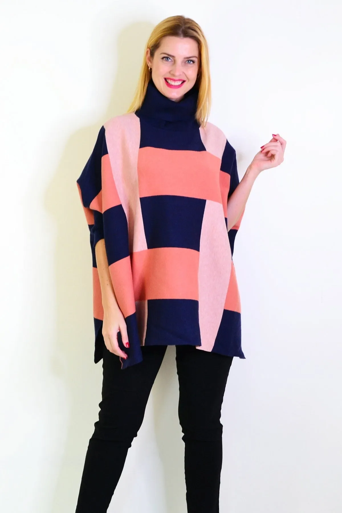 Navy Pink Free Size Cardigan Poncho