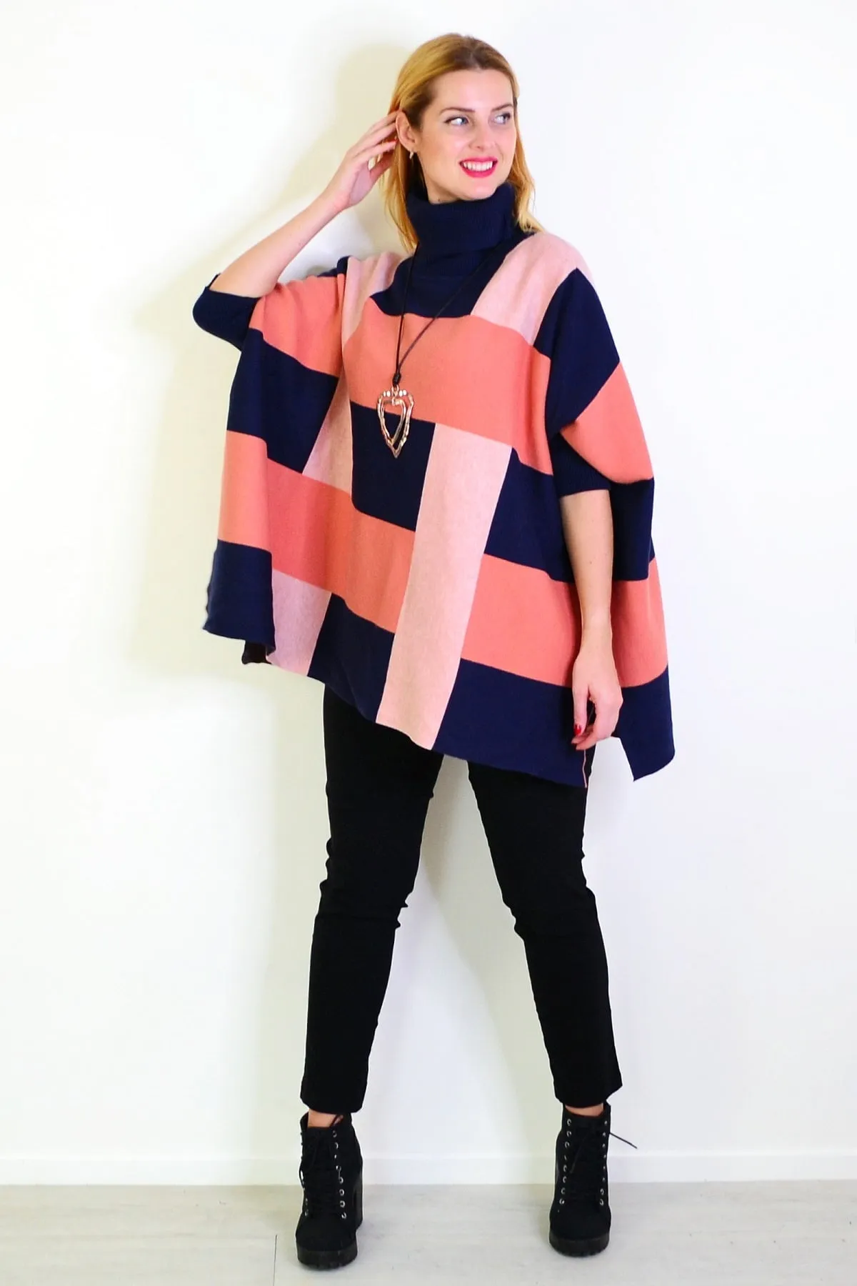 Navy Pink Free Size Cardigan Poncho