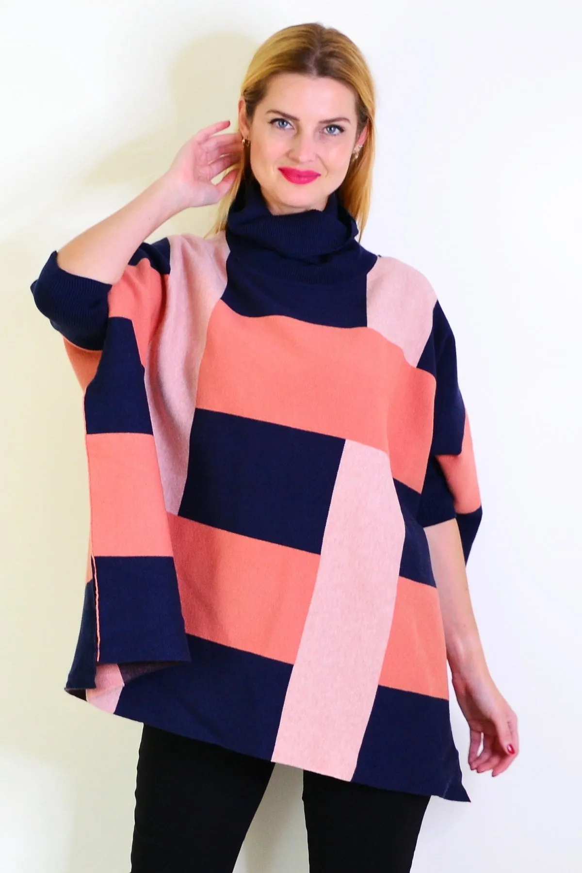 Navy Pink Free Size Cardigan Poncho