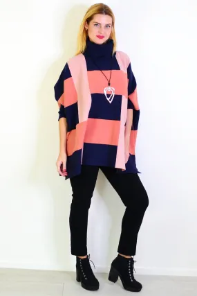 Navy Pink Free Size Cardigan Poncho