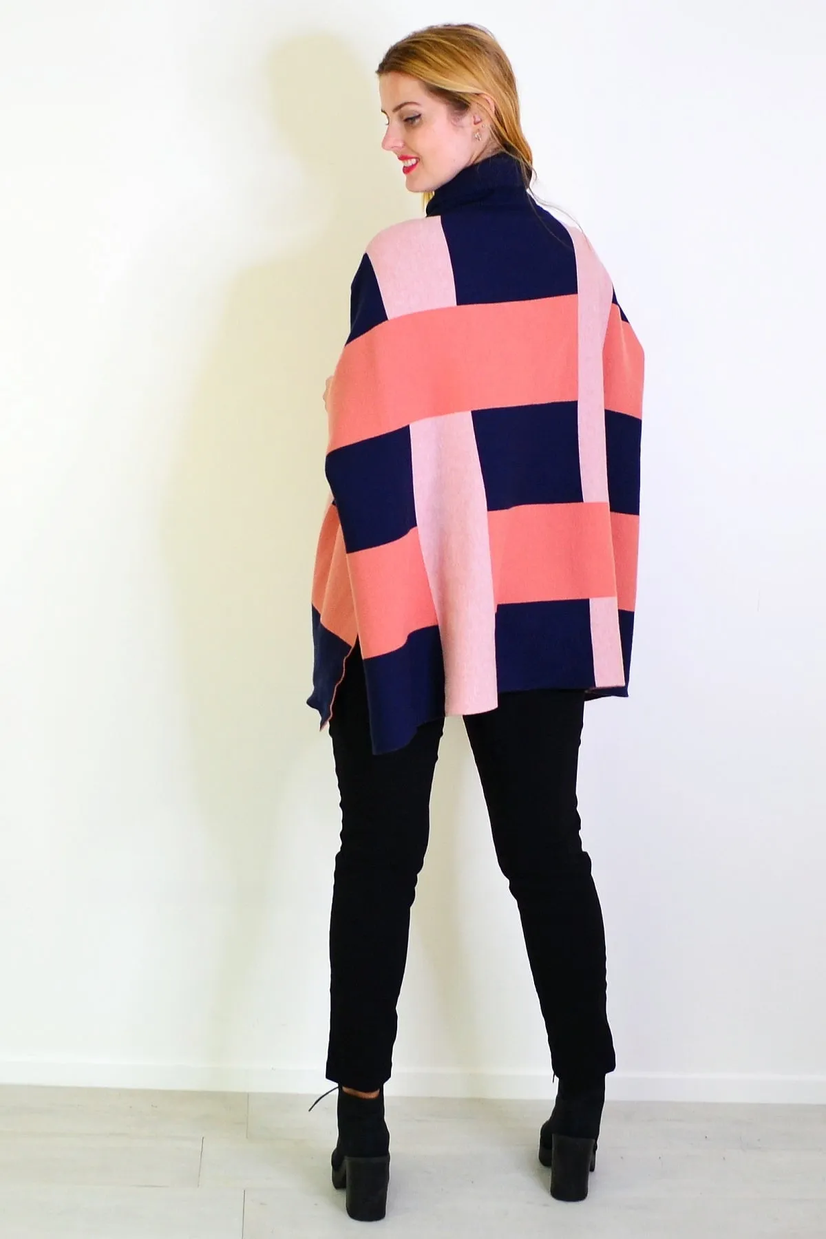 Navy Pink Free Size Cardigan Poncho