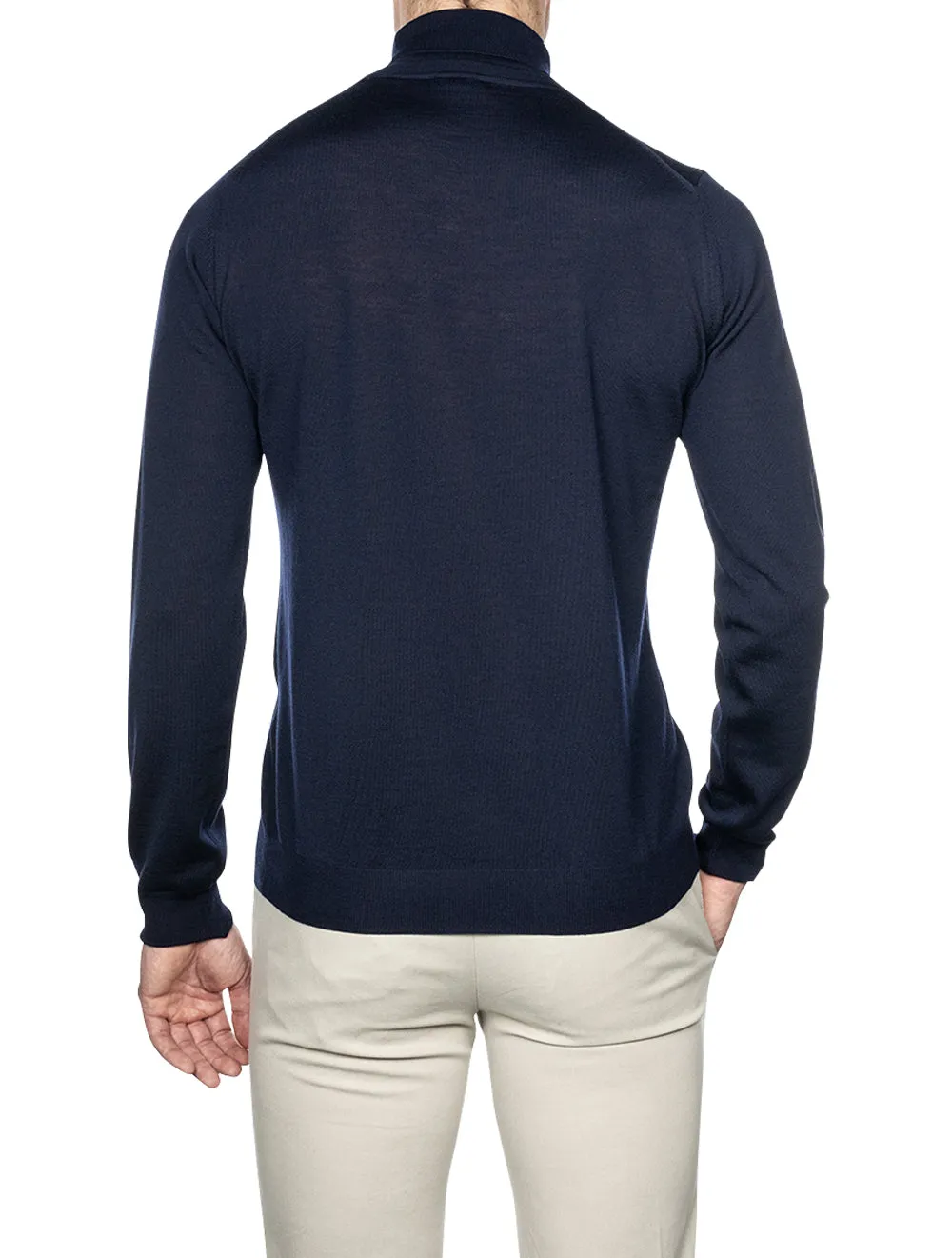 Navy Roll Neck Fine Merino Wool Jumper