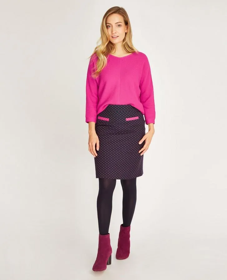 Navy/Fuschia Spot Jacquard Skirt