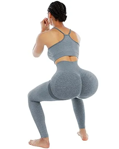 NORMOV Butt Lifting Workout Leggings for Women,Seamless High Waist Gym Yoga Pants Blue