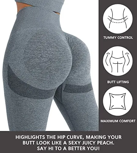 NORMOV Butt Lifting Workout Leggings for Women,Seamless High Waist Gym Yoga Pants Blue