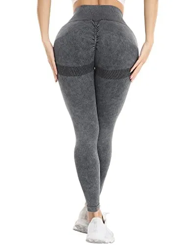 NORMOV Butt Lifting Workout Leggings for Women,Seamless High Waist Gym Yoga Pants Wash Black