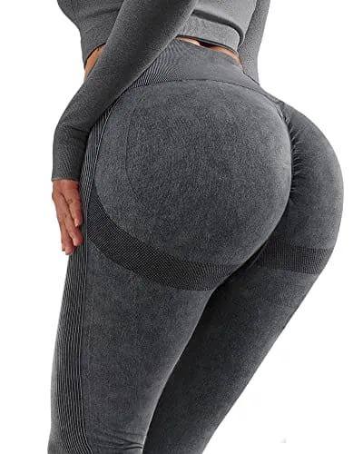 NORMOV Butt Lifting Workout Leggings for Women,Seamless High Waist Gym Yoga Pants Wash Black