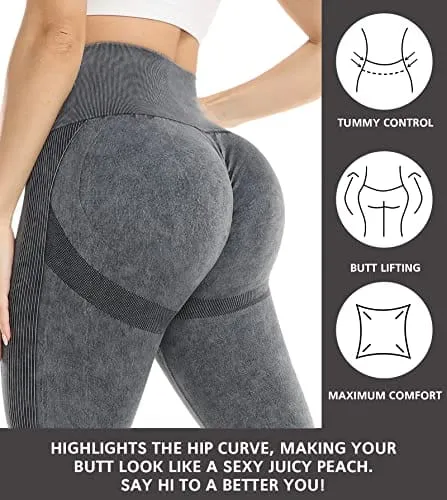 NORMOV Butt Lifting Workout Leggings for Women,Seamless High Waist Gym Yoga Pants Wash Black