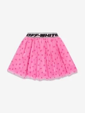 Off-White Girls Logo Band Tulle Flock Skirt in Black