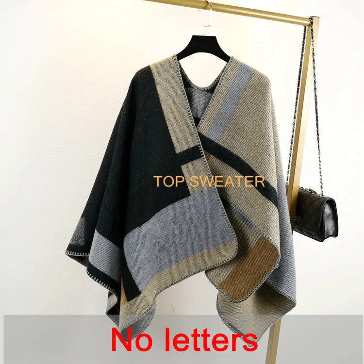 Oversized Sweater Cardigan 2015 Olivia Palermo Runway Catwalk Street Snap Knitted Cardigan Plaid Cape Poncho Shawl Women Lady